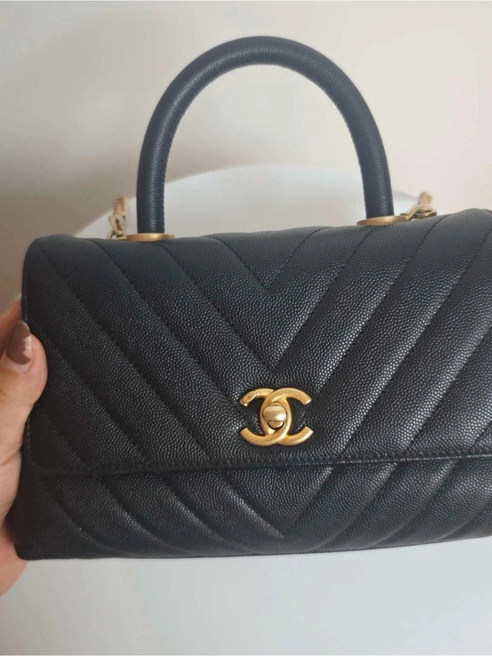Chanel Coco Handle Small V‑Stitch Black Caviar Leather Handbag